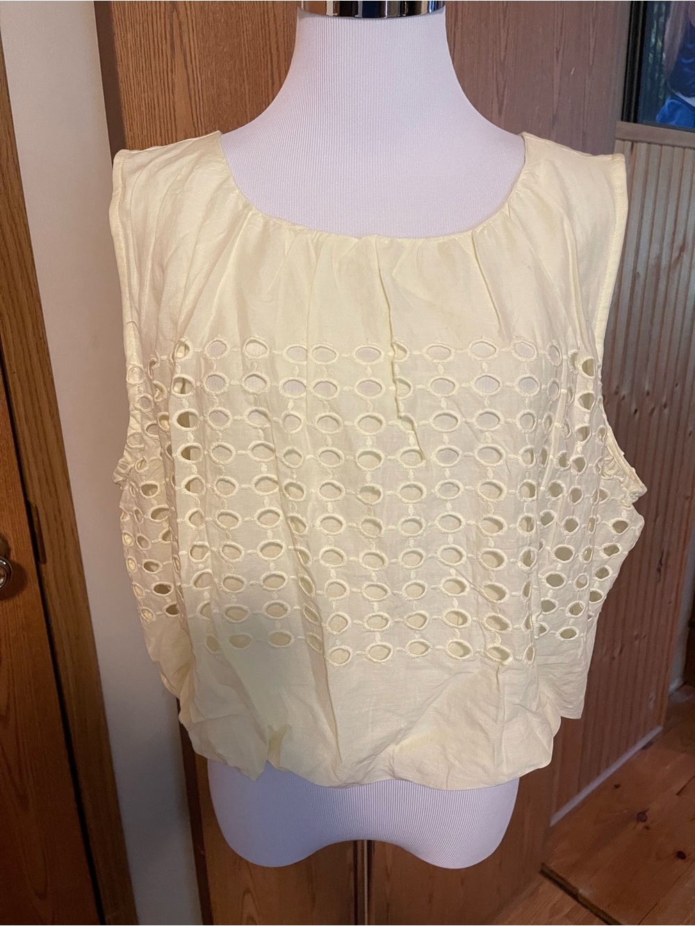 Jennifer & Grace Sleeveless Yellow Eyelet Crop Top - Lightweight Cutout Detail